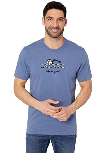 Life is Good Men's Short Sleeve Crusher T- Jake Swims on Heather Vintage Blue - Size Medium