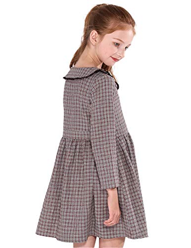 SOLOCOTE Girls Plaid Dress Cotton Casual Spring Long Sleeve Dresses Peter Pan Collar 3-14Y4