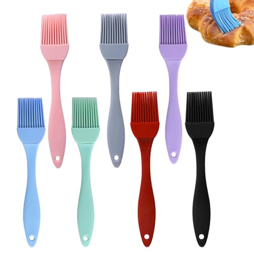 7 Stück Silikonpinsel Küche Backen Silikon-Eierpinsel, Hitzebeständig Pinsel Backen, Geteiltes Design Gewürzpinsel Aus Silikon Set für Rühren, Kochen, Grillen, Gebäck, Eingelegt (7 Farben)