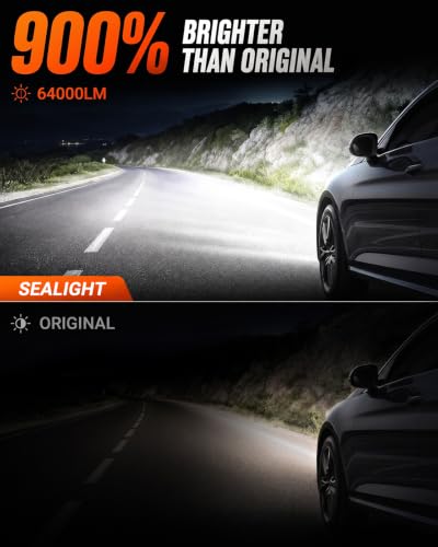 Image of SEALIGHT H7 Bulbs, 64,000LM 900% Brightness H7 Light Bulbs, 6500K Cool White Bulbs with 15000RPM Fan, Plug and Play ATV /UTV, 10-Year Extended Lifespan IP68 Waterproof, Pack of 2