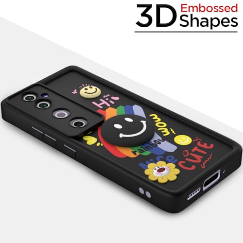 Image of Pikkme Back Cover for Vivo V40 5G / V40 Pro 5G / T3 Ultra 5G | Soft Silicone| Cute Rainbow Smile & 3D Cartoon Flower Design | Shockproof Raised Camera Protection Bumper Case (Black)