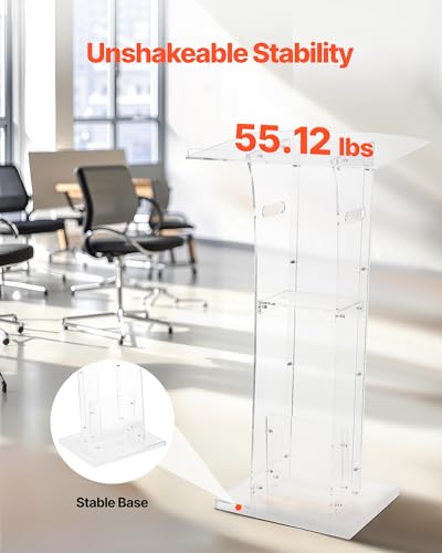 Miniatura 5 de Vevor Soporte De Podio De Acrílico Altura De 109 Cm Atril De Pie Portátil Con Asas, Superficie De Lectura 60 X 75 Cm, Estante De Almacenamiento Para Aulas, Bodas, Conferencias, Discursos, Conciertos