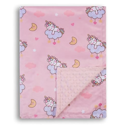 Image of Donsonny Baby Blanket for Boys Girls Soft Minky with Double Layer Dotted Backing, Cartoon Printed 30 x 40 Inch Toddler Blanket (Rainbow Horse)