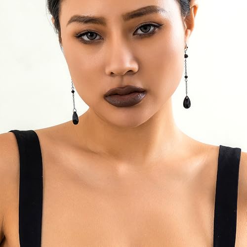 Gothic Black Blood Drop Earrings for Women Vintage Red Teardrop Dangling Earrings Goth Y2k Water Drop Beads Dangle Earrings Punk Halloween Jewelry4