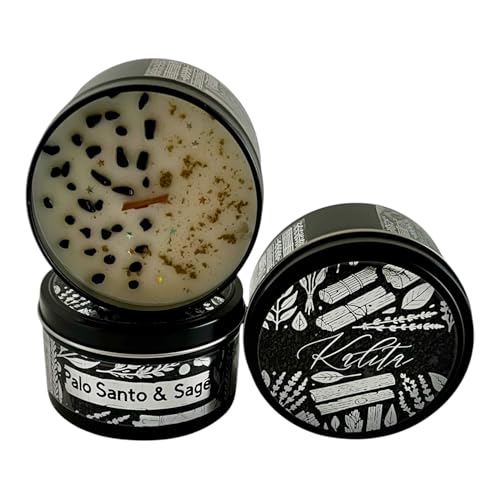 Kalita Palo Santo & Sage Smudge Soy Wax Candle | Cleansing Negative Energy & Spiritual Healing | Non-Toxic, Long Lasting, Relaxing Aromatherapy with Tourmaline Crystals | Crackling Wood Wick | 6oz