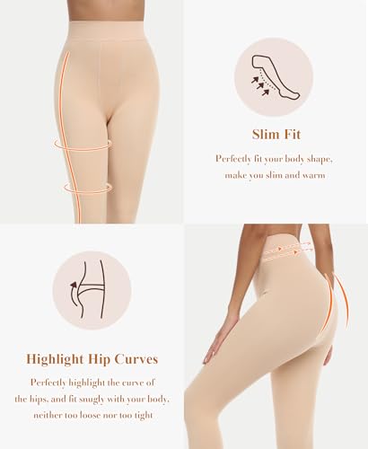 Image of RISSCAN Fleece Lined Tights for Women Opaque Warm Control Top Pantyhose Thermal leggings Stirrup Footed Tights for Winter(300g Thick Fleece Footed Nude,S)