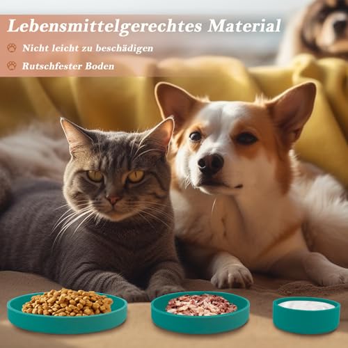 Lollanda -Futternapf für Katzen-3er Set,Silikon Futterschale,Trinkschale oval,Silikonnapf breit für Trockenfutter und Nassfutter (Dunkelgrün)