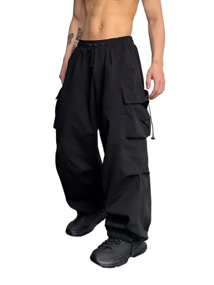 heyheyshine Parachute Pants Men Joggers Harem Elastic Waist Baggy Cargo Pants Wide Leg Sweatpants Pantalones Baggy Hombre