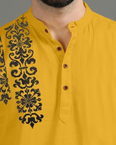 Image of FINIVO FASHION Men's Regular Fit Cotton Blend Kurta Shirt | Full Sleeve Ethnic Shirt with Mandarin Collar and Button Placket | Casual Kurta for Daily and Traditional Use