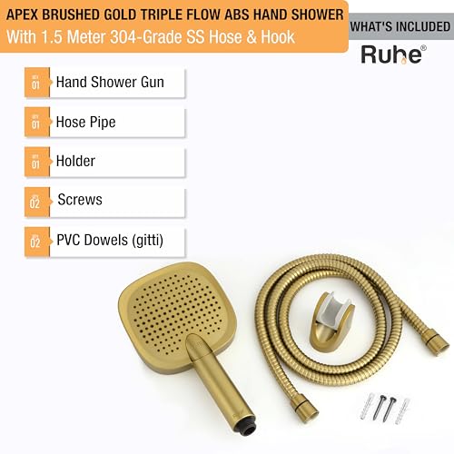 Image of Ruhe Apex Multi-Functional Triple-Flow Modes ABS Hand Shower with 1.5 Meter 304-Grade Stainless Steel Hose & Hook - Brushed Gold Finish