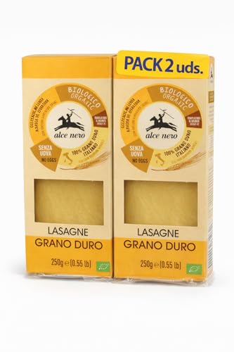Pack 2x Lasaña de Trigo Duro Alce Nero Bio 250 g | 2 Paquetes de 250 g (Total 500 g) | Pasta Ecológica de Calidad | Ideal para Hornear