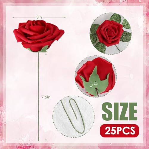 25 Pieces Red Roses Artificial Flowers Bulk Small Silk Fake Roses Flower Heads for Wedding Bridal Shower Flower Wall DIY Crafts Bouquet Decoration Home Decor image 6