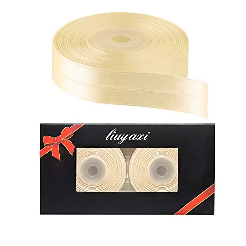 Image of Solid Color Double Faced Ivory /Gream Satin Ribbon 1 /2 inch X 50 Yards, Ribbons Perfect for Crafts, Wedding Decor, Bow Making, Sewing, Gift Package Wrapping and More