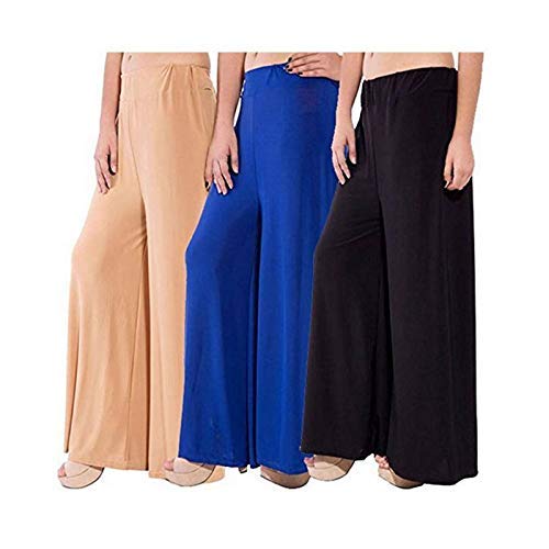 Buy Aaru Collection Women's Malai Lycra Soft and Stretchable Palazzo Combo  (Beige, Blue, Black, Free Size) -Pack of 3 at Amazon.in