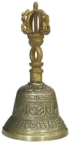 Purpledip Bell Metal Tribhu Handheld Ringing Bell Gahnta with Dorje Handle: Buddhist Tibetan Meditation Prayer Musical Instrument