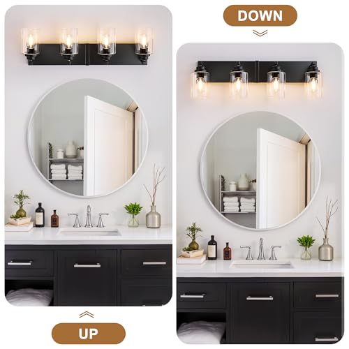 Image of Black Bathroom Light Fixture, 4 Light Matte Black Vanity Light, 27.5 inch Modern Bathroom Lighting Fixtures Over Mirror, with Clear Glass Shade, Vanity Lights for Bathroom Bedroom Hallway