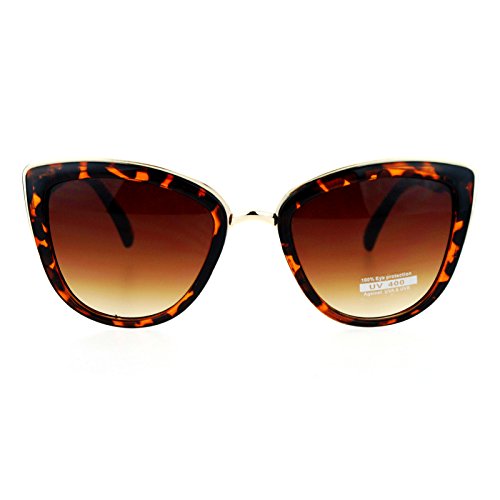 SA106 Runway Fashion Metal Bridge Trim Oversized Cat Eye Sunglasses Tortoise Gold Brown