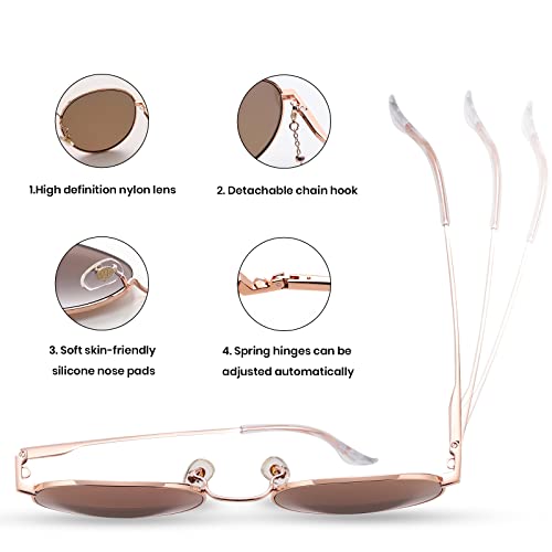 Image of Veda Tinda Vision Round Sunglasses for Women 70s Trendy Retro Oversized Womens Circle Shades UV Protection with Glasses Chain