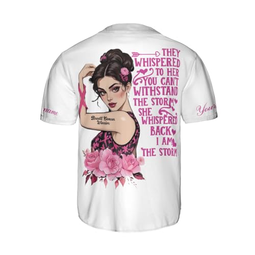 Custom Breast Cancer Jersey, Pink Ribbon Baseball Jersey, Breast Cancer Awareness Tshirt for Women Survivor Pink Ribbon Gifts 1