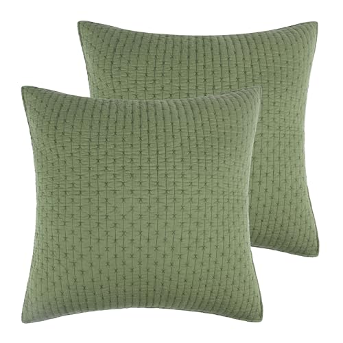Levtex Home - Cross Stitch Forest Green - Euro Shams Set of Two - (26x26in.), No Insert - Cross Stitched Pattern - Cotton Fabric