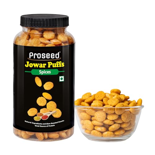 Proseed Jowar Puffs (Spices) | 150g x 1 Pack | Slow Roasted & 100% Veg | No Refined Flour, Sugar & Trans-Fat | Gluten Free | No Palm Oil | Healthy Travel Friendly Millet Snacks