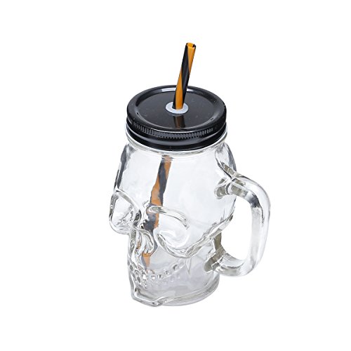 Caneca de Vidro com Tampa e Canudo Caveira Rock Style Lyor Multicor