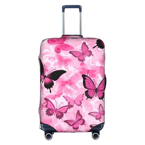 Pink Butterfly Seamless Tile Tsa Approved Luggage Cover For 18-32 Inch Suitcases Scratch-Resistant Stretch Luggage Cover