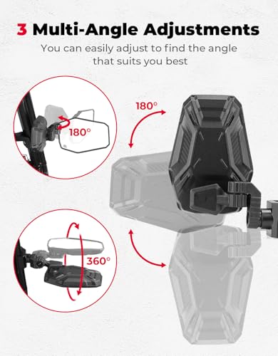 KEMIMOTO UTV Side Mirrors, UTV Rearview Mirrors Fit for Windshield Compatible with Pro-Fit Polaris Ranger General Can-Am Defender Maverick Trail, 3-axis Rotation Breakaway Rear View Accessories