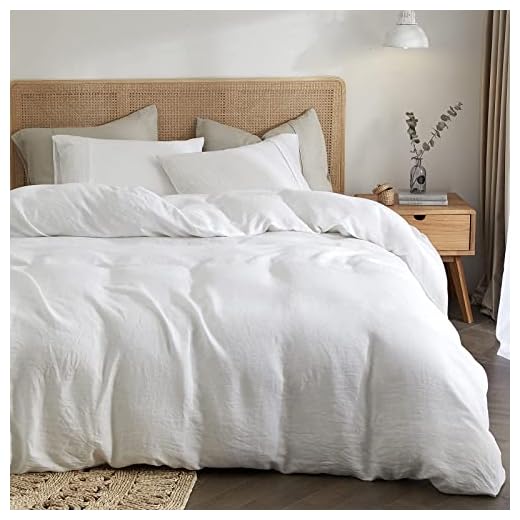 HYPREST Linen Duvet Cover King Size, 3PCS White Washed Flax Linen Bedding Duvet Covers Tuxtured Soft Breathable Cooling Comfy, Moisture-Absorbing & Durable