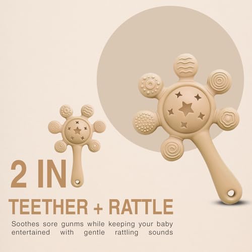 Image of Silicone Baby Teether & Rattle Toy - Soft & Safe for Infants, BPA-Free, Multi-Texture Design for Teething Relief & Early Development (Brown)