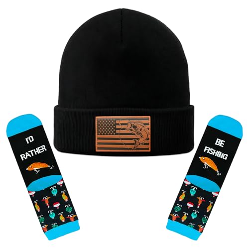 Knit Fishing Hat Socks Fishing Gifts for Men Christmas Stocking Stuffers White Elephant Gifts for Adults Dad Husband Grandpa