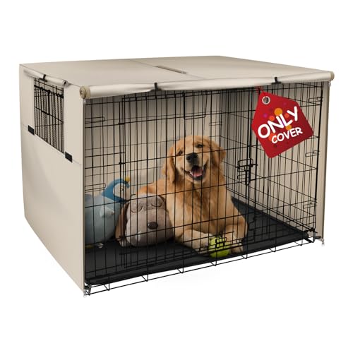 Explore Land 48 inches Dog Crate Cover Heavy Duty Polyester Pet Kennel Sunshade Universal Fit for Wire Cage (Light Tan)