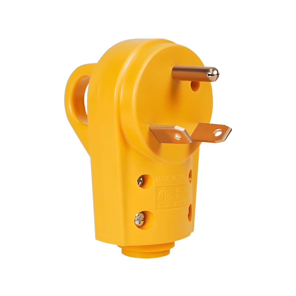 BELOMI30 Amp RV Plug, Heavy Duty NEMA TT-30P Replacement Plug Adapter, 125V Electrical Power Connector Extension Cord End with Easy Unplug Handle, Compatible with RV Trailer (Yellow Male)