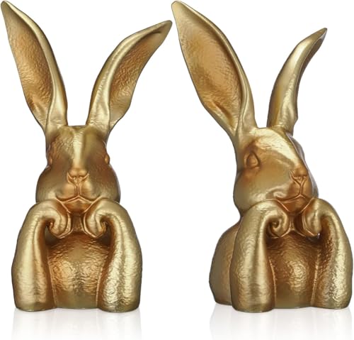 Conejos de primavera, decoración de Pascua, estatua de conejo de resina dorada vintage de 8 pulgadas, figuras de conejo grandes, centro de mesa de Pascua, escultura decorativa de conejo, regalo para
