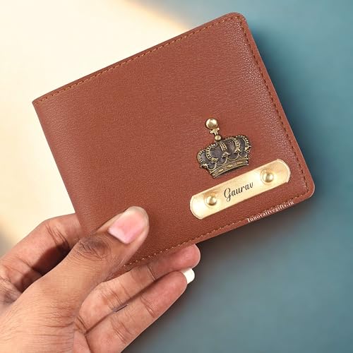 Image of Innovative Gifts Men's Personalized Wallet I Stylish Vegan Leather Slim Purse with Name & Charm I Customized Unique Gift for Birthday Anniversary Men Boy Love Husband Employees Clients (Tan)