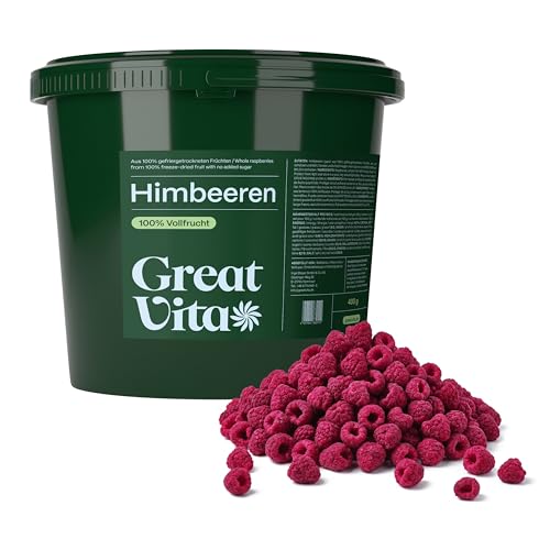 GreatVita Himbeeren gefriergetrocknet 400g - knusprige Himbeerfrucht ohne Zuckerzusatz - gefriergetrocknete Früchte - Freeze-Dried Raspberries - Snack & Topping für Müsli Joghurt & Smoothies