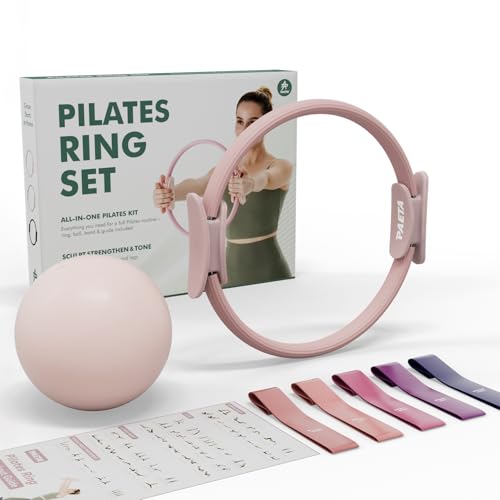 PAETA Pilates Ring Set &ndash; 14&rdquo; Magic Circle (38 lbs Resistance), 9.8&rdquo; Pilates Ball, 5 Resistance...