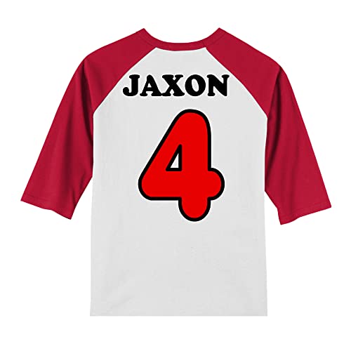 Personalized Mickey 4th Birthday Shirt | Handmade Decorated Shirt | Personalized with Name | Unisex 3/4 Sleeve Raglan T-Shirt | #11823