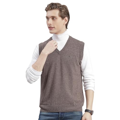 Image of Monte Carlo Off White Solid V Neck Sweater | Warm Woolen Pullover for Men | Soft Comfortable Knitted Winter Wear Sweater for Men's