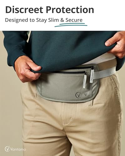 Image of Vantamo Money Belt with RFID For Men & Women, Hidden Passport Holder for Travel, 2 Compartment Travel Fanny Pack for Women Anti Theft