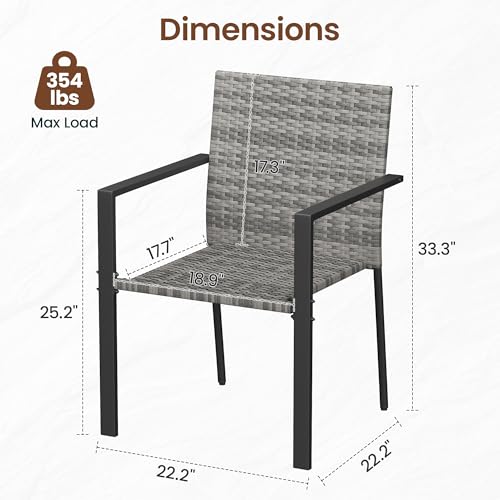 Image of Amopatio Stackable Patio Dining Chairs Set of 4, All-Weather Breathable Rattan Outdoor Dining Chair, Steel Frame, Armchair w /Armrests, for Garden, Porch, Deck, Poolside, Fire Pit, Gray