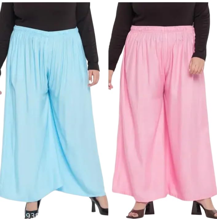 Image of Women's Jumbo Combo Palazzo | Extra Wide Leg Flared Ethnic Trousers | Pack of High Waist Relaxed Fit Palazzos for Women | Stylish Plain Solid Color Bottom Wear for Kurti & Tops | Jumbo Value Pack