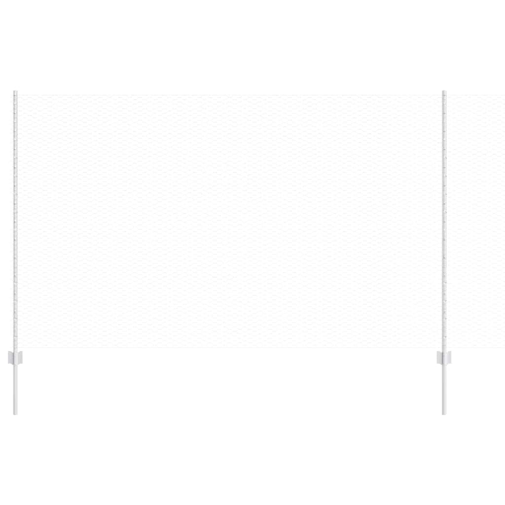 Outdoor Garden Steel Fence Panel Set Silver 1.4m x 25m with Posts, UV-Resistant Privacy Screen for Patio Terrace Boundary, Easy Assembly Powder-Coated Fence Roll 250x2.7x140cm