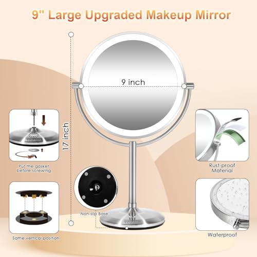 VESAUR Espejo Maquillaje Iluminado Recargable 9 Pulgadas miniatura 6