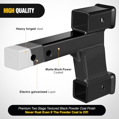Image of Nilight Trailer Dual Hitch Extender for 2 Inch Receiver with 2 inch 6 inch Rise or Drop with Bolt Nut Clip 10,000 lbs Capacity Adjustable Extend 8 inch 10 inch Length Matte Black Powder Coated