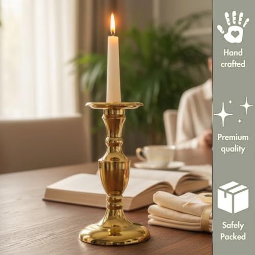 Image of Gold Plated Large Candle Stand /Candle Holder /Modern Design Candle Pillar Candle Holder for Home Decoration (Medium (9 inches), Gold)