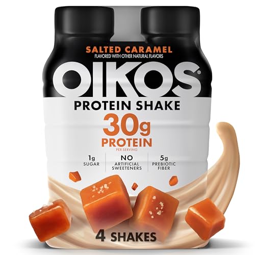 Oikos Protein Shake, Salted Caramel, 30g High Protein Drinks, Shelf Stable, Ready to Drink, 5g...