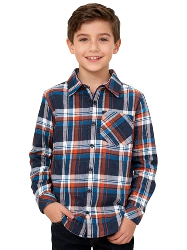 Image of Yoimira Boys Flannel Shirts Kids Long Sleeve Plaid Tops Casual Button Down Shirt Western Plaid Jacket
