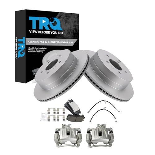 Image of TRQ Rear Brake Pad & Rotor Kit Ceramic Premium G-Coated Compatible with 2012-2015 Chevrolet Captiva Sport 2008-2010 Saturn Vue