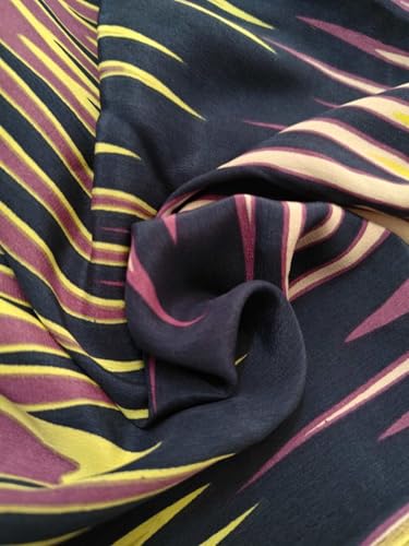 Crêpe de soie pure imprimé abstrait violet et bleu marine de haute couture laize 111cm
